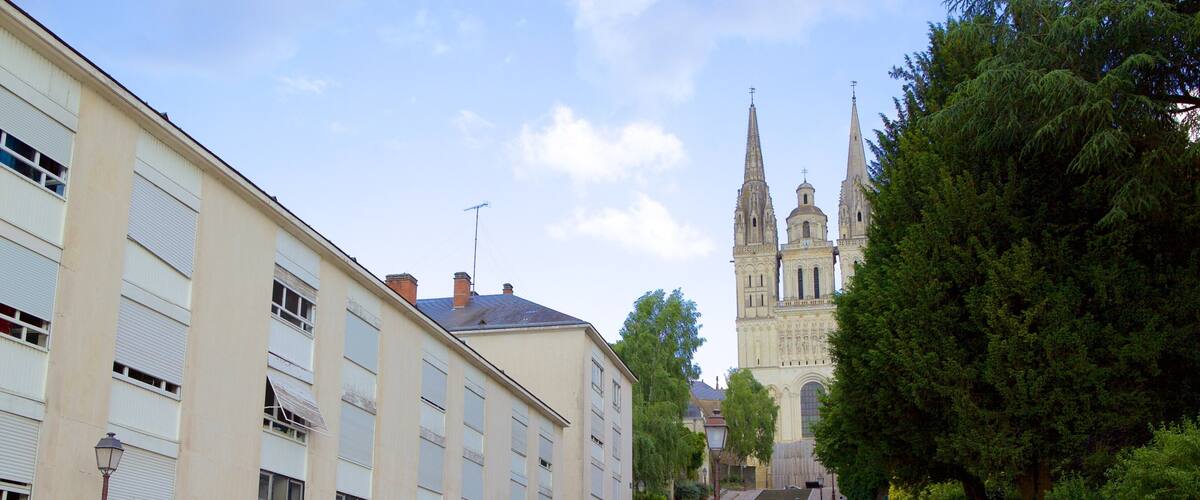 Angers Cathedral which includes street scenes and a church or cathedral