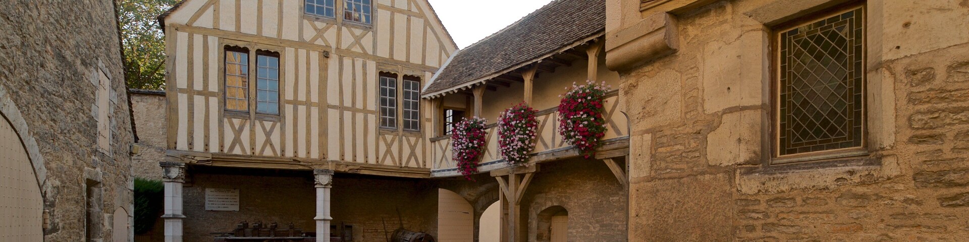 Musée du vin de Bourgogne montrant patrimoine historique et fleurs