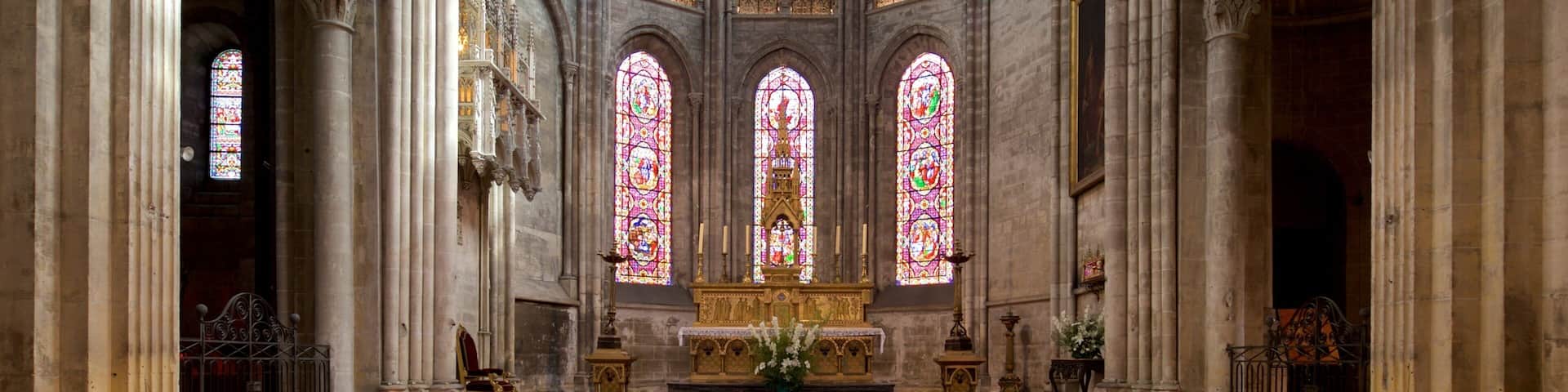 Chalon Cathedral which includes heritage elements, a church or cathedral and interior views
