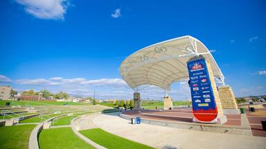 Outdoor amphitheater in Alton, Illinois showcasing a beautiful sky and landscaped surroundings