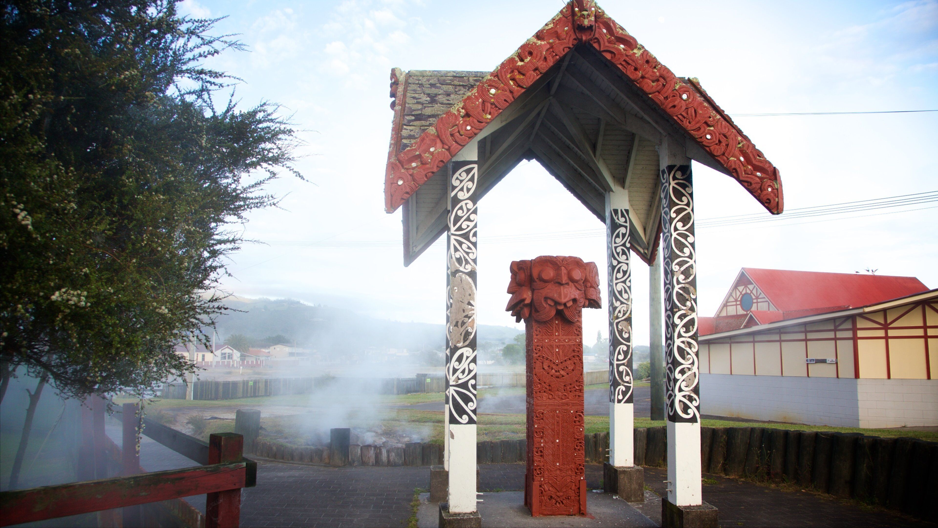Tamatekapua Meeting House which includes outdoor art