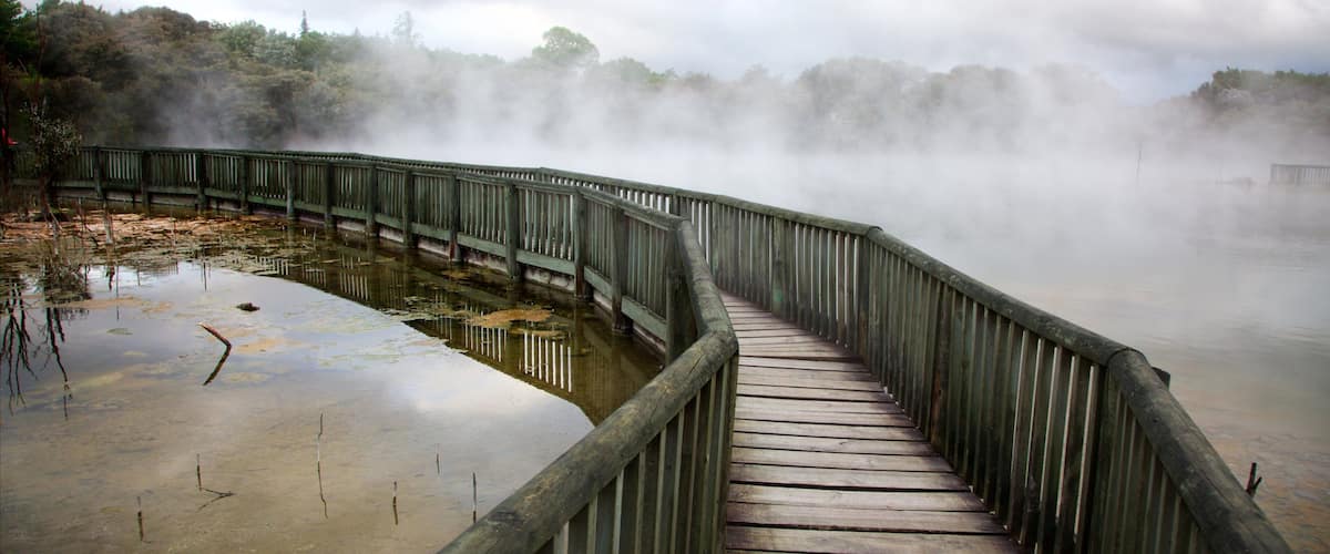 Kuirau Park showing a hot spring and mist or fog