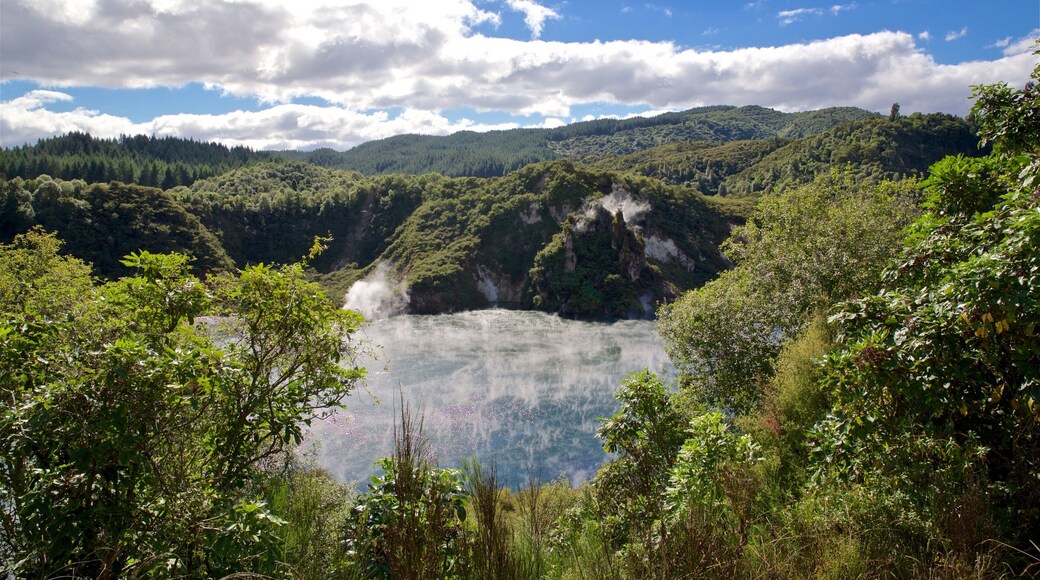 Waimangu Volcanic Valley featuring tranquil scenes, a lake or waterhole and landscape views