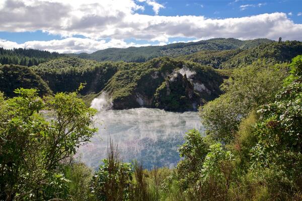 Waimangu Volcanic Valley featuring tranquil scenes, a lake or waterhole and landscape views