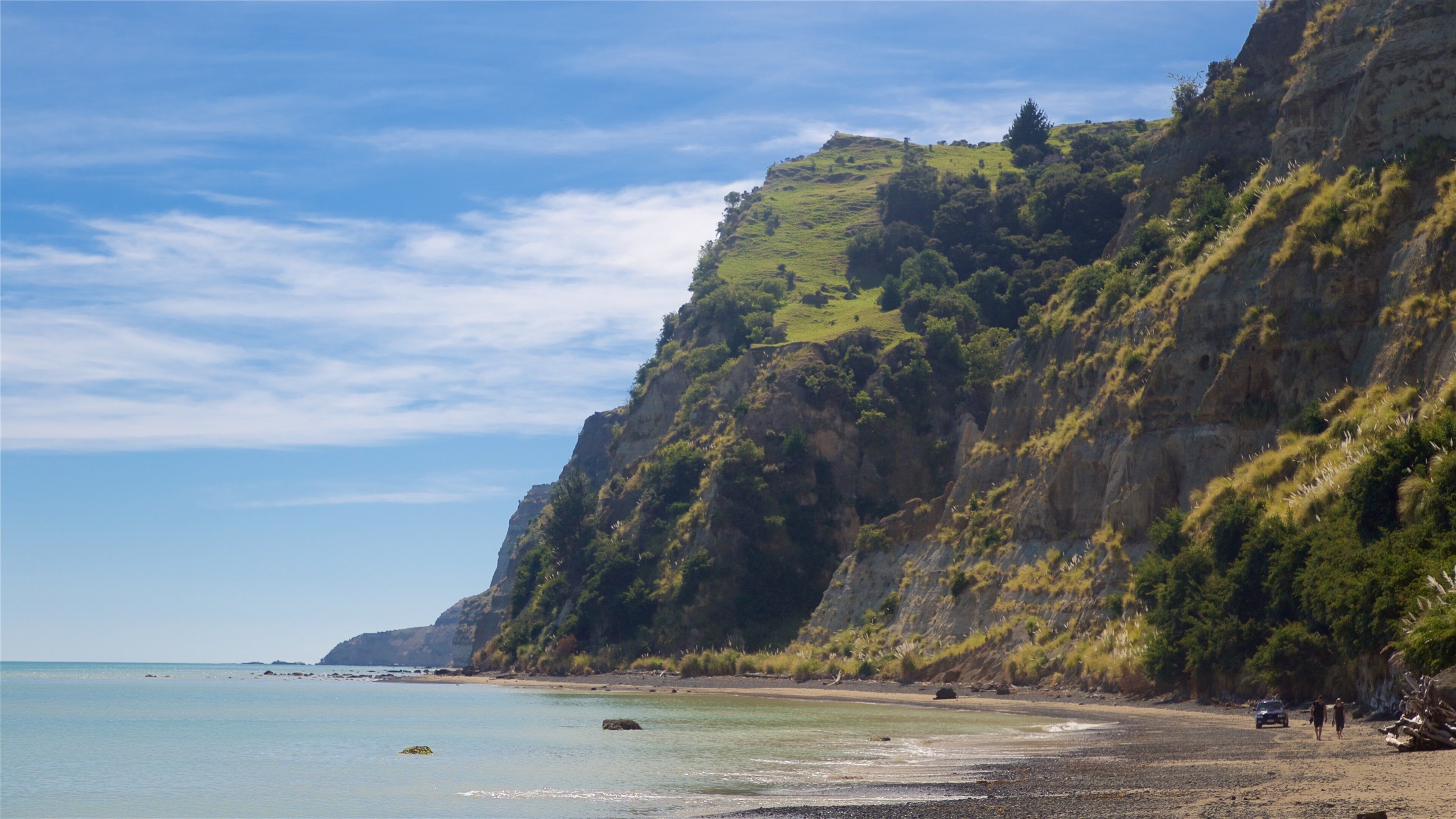 Cape Kidnappers featuring a sandy beach, general coastal views and rugged coastline