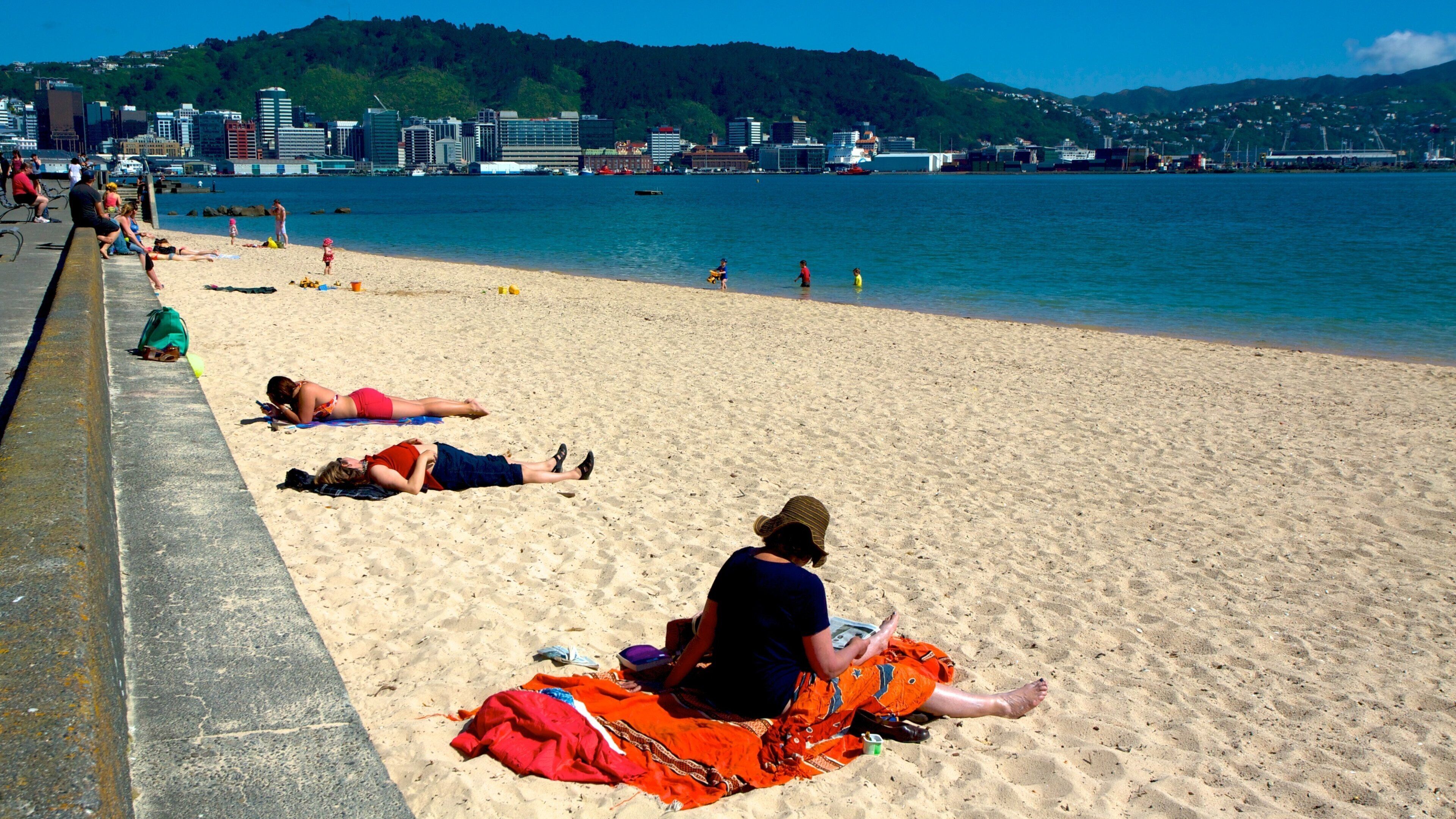 Oriental Bay Beach featuring a coastal town, general coastal views and a beach