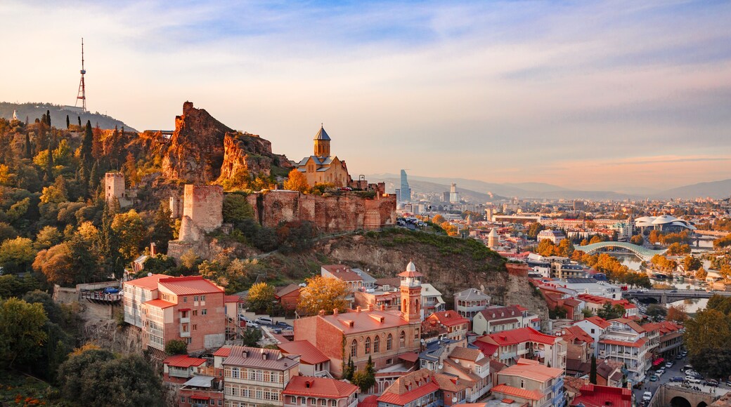 Beautiful sunset view of Old Tbilisi from the hill