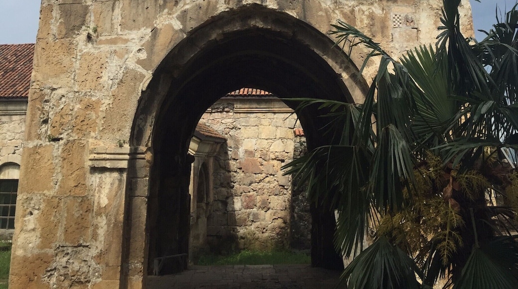 Gelati is a monastery founded by King David the Builder in 1106. It's easy to see how he got his name, as this UNESCO site is still intact and well preserved 900 years later.
King David is buried here as well, and you can see his tombstone under one of the arches. Reportedly he wanted the monastic students to walk over his grave on their way to study every day to remind them of...who knows what?
You aren't allowed to walk over the tombstone anymore, which is probably a good thing!
www.visa-vis.com