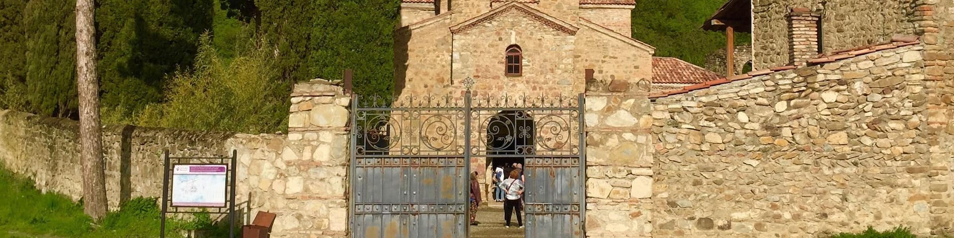 The Italko Monastery, 15km South-West of Telavi, in the 6th century was founded by Senon, one of the 13 Syrian missionaries. The original church dates back to the 8th century, but the church as seen today is from the 11th century with beautiful frescos on the inside. The monastery complex is enclosed by a wall and also houses 2 chapels and the ruins of monastery buildings.