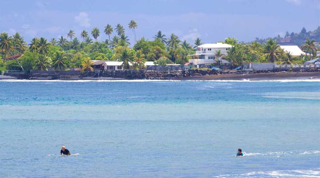 Tahiti museum fasiliteter samt kyst, svømming og tropisk landskap