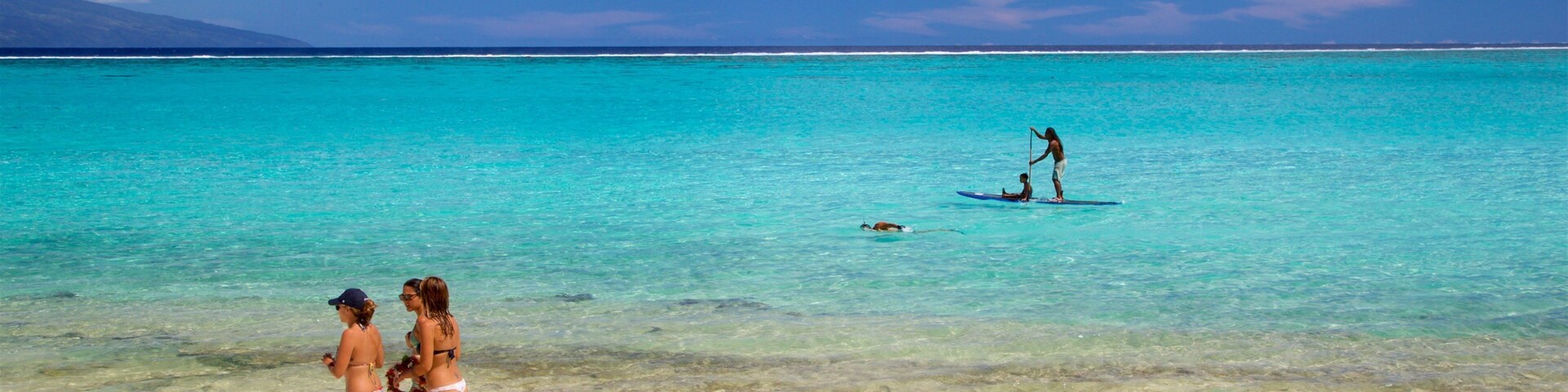 Temae Beach featuring a sandy beach, kayaking or canoeing and general coastal views