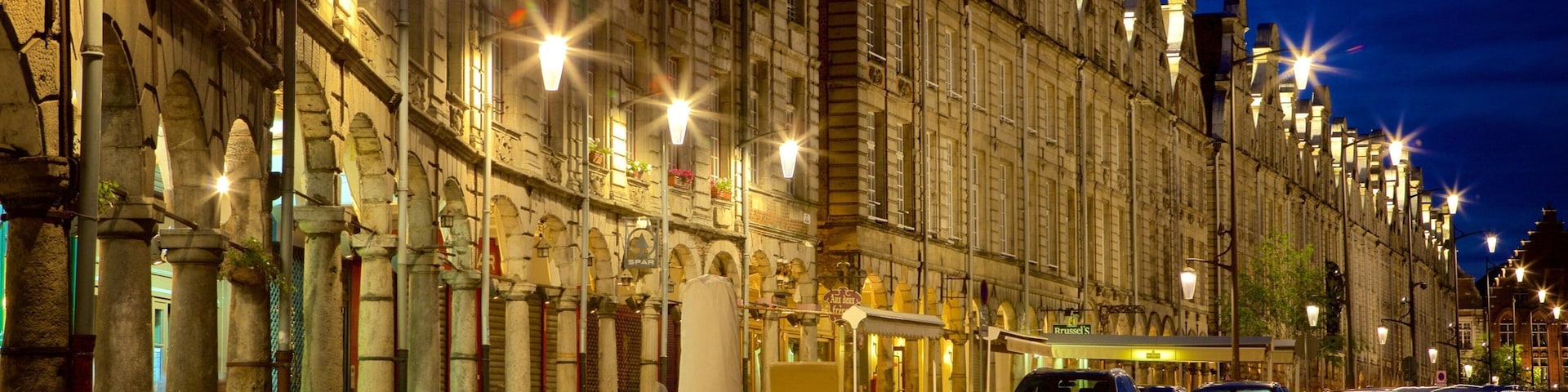 Grand-Place qui includes scĂšnes de nuit et dĂźner en ville