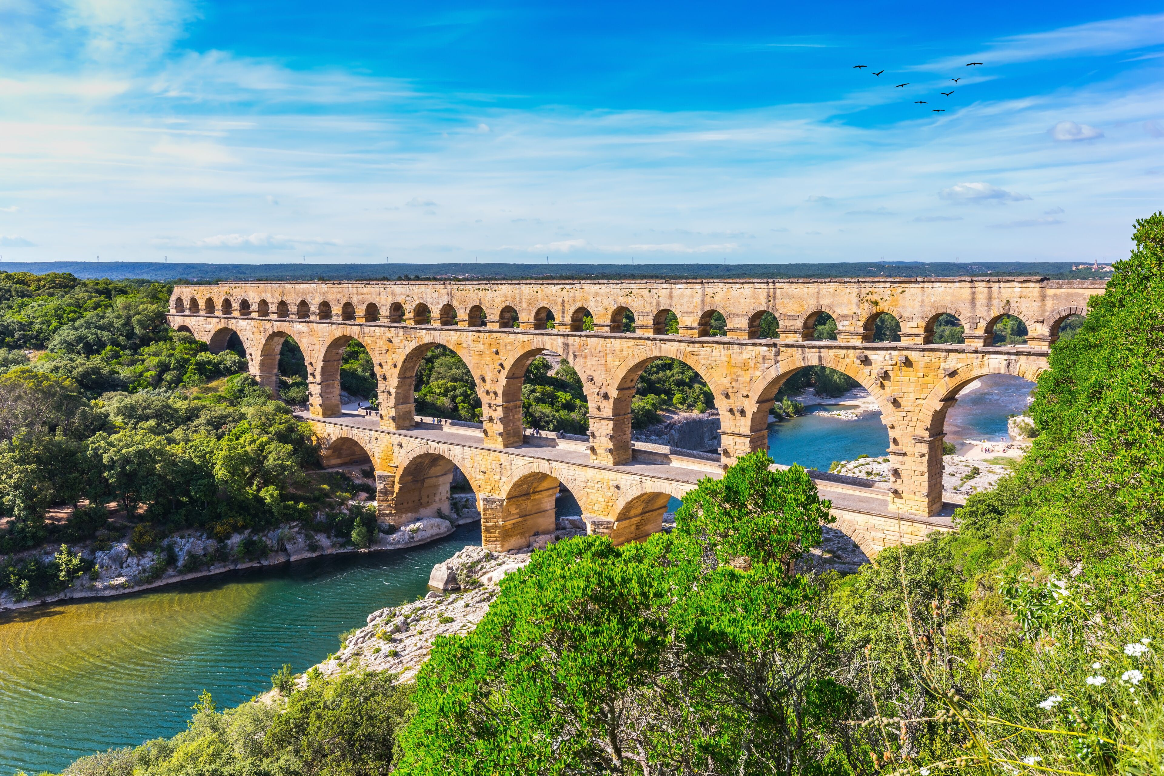 Three-tiered aqueduct Pont du Gard and natural park