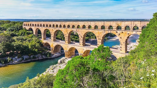 Three-tiered aqueduct Pont du Gard and natural park