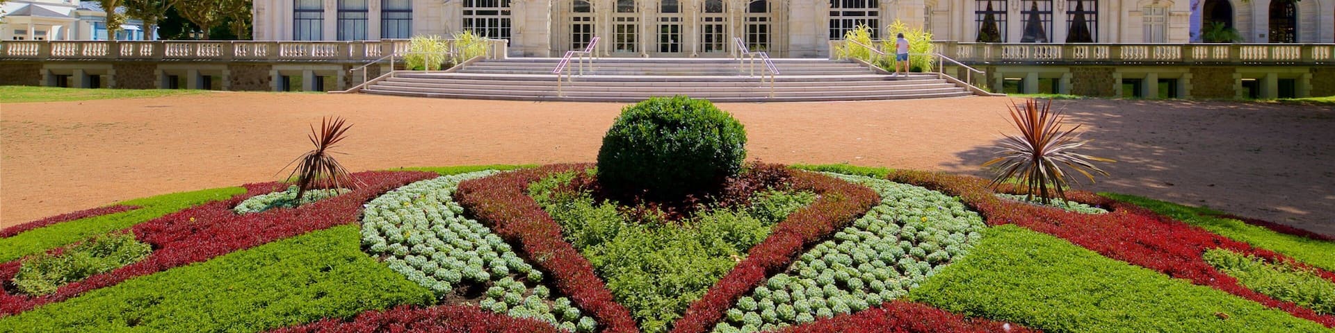 Vichy johon kuuluu puisto, kukat ja vanha arkkitehtuuri