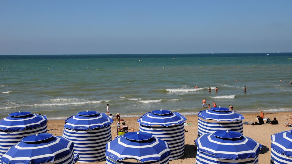 tents on the beach of Cabourg in Normandy