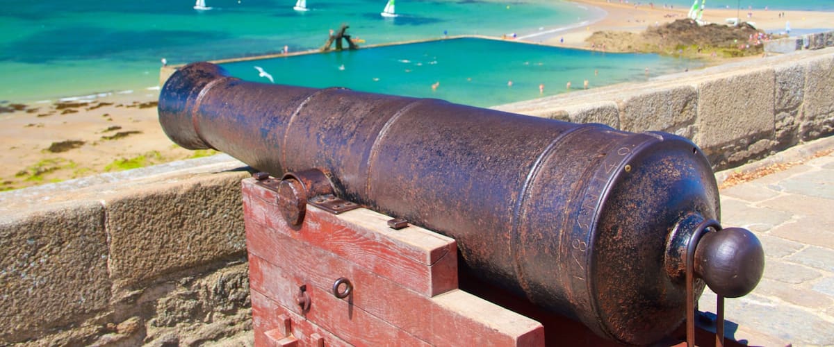 St. Malo Beach featuring heritage elements, general coastal views and a bay or harbor