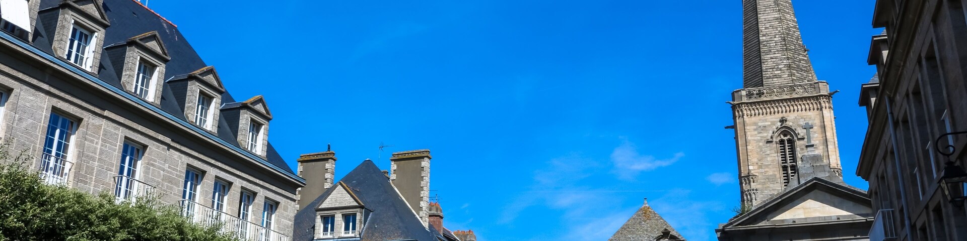 Saint-Malo - port city in Brittany . Saint-Vincent Cathedral of Saint-Malo. Urban scene, city life.; Shutterstock ID 679649920; purchase_order: Comps; job: ; client: ; other: