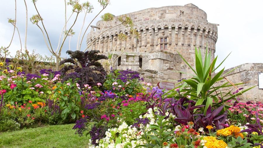 Chateau de Dinan which includes a park, heritage architecture and wildflowers