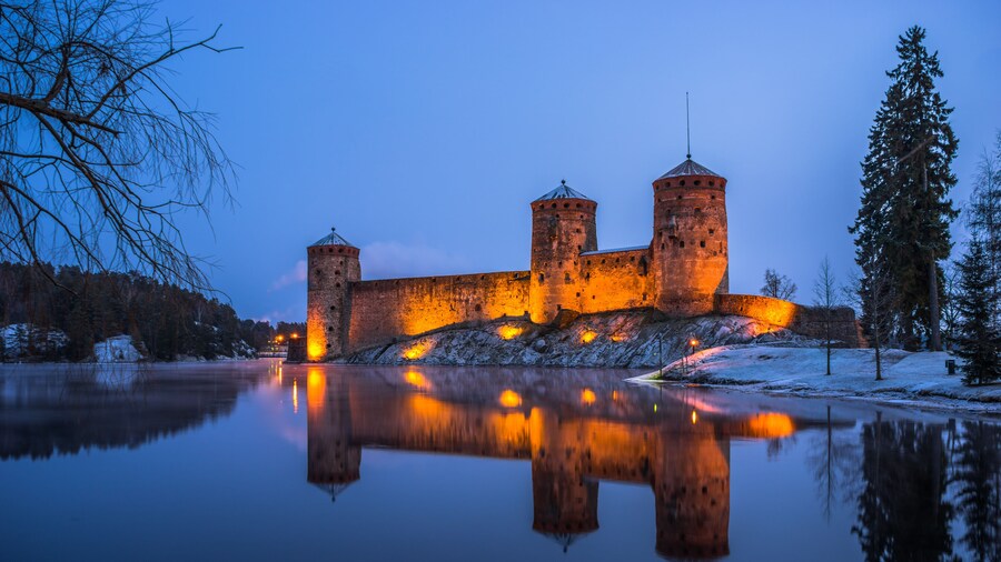 Olavinlinna Castle at dusk