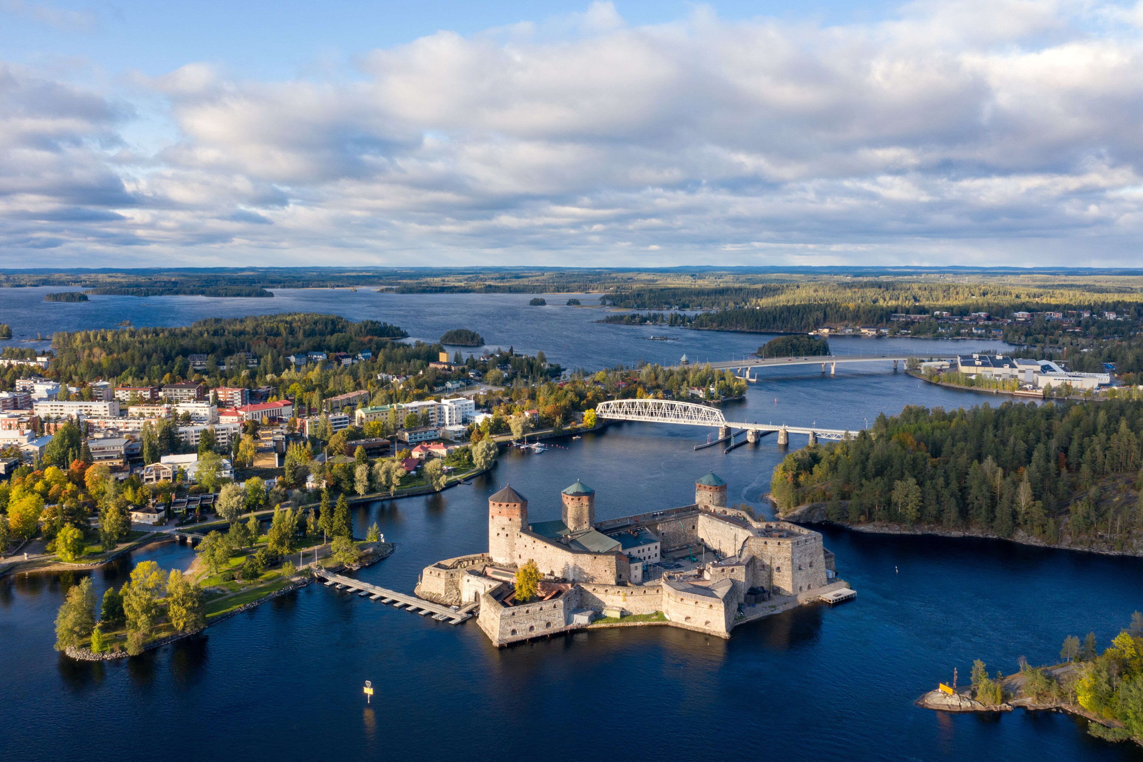 City Savonlinna bird's eye view, view of the castle Olavinlinna.