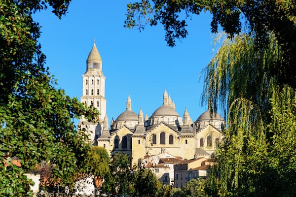 Famous Saint-Front Cathedral at the historic village Perigueux in the Dordogne region of southwestern France. The cathedral of Saint-Front was built about 1120âĂĂŹ1173