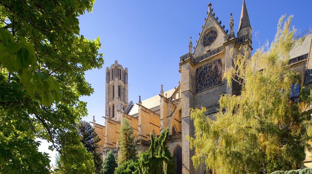 Jardin de l\'Eveche showing a church or cathedral and heritage architecture