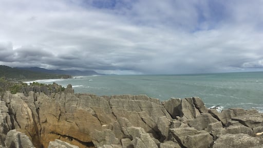 Between Greymouth and Hokitika you can stop at the pancake rocks and blowholes. Really cool rock formation, now thought to be carved out by the wind