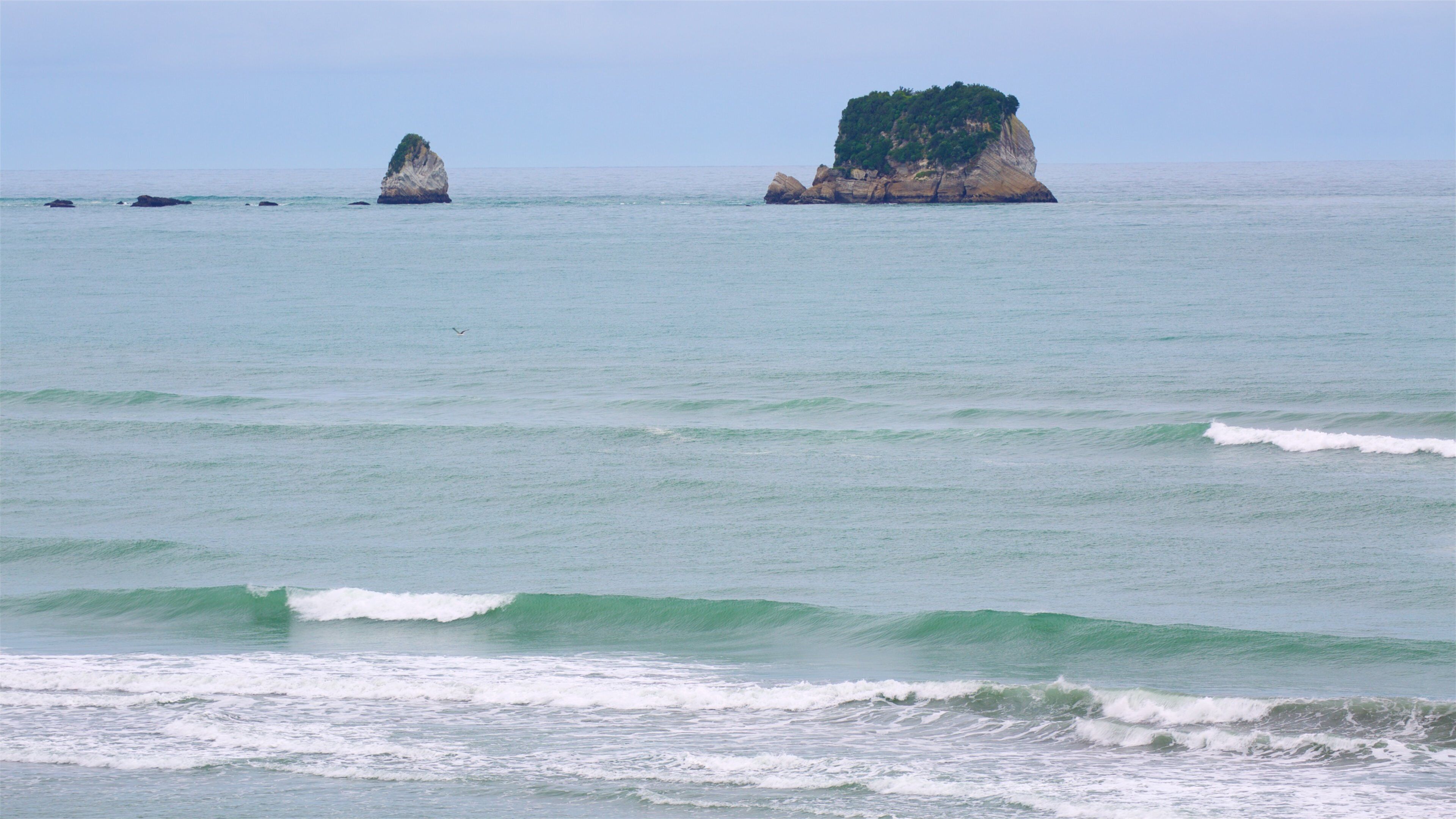 Rapahoe Beach caracterizando paisagens da ilha e ondas