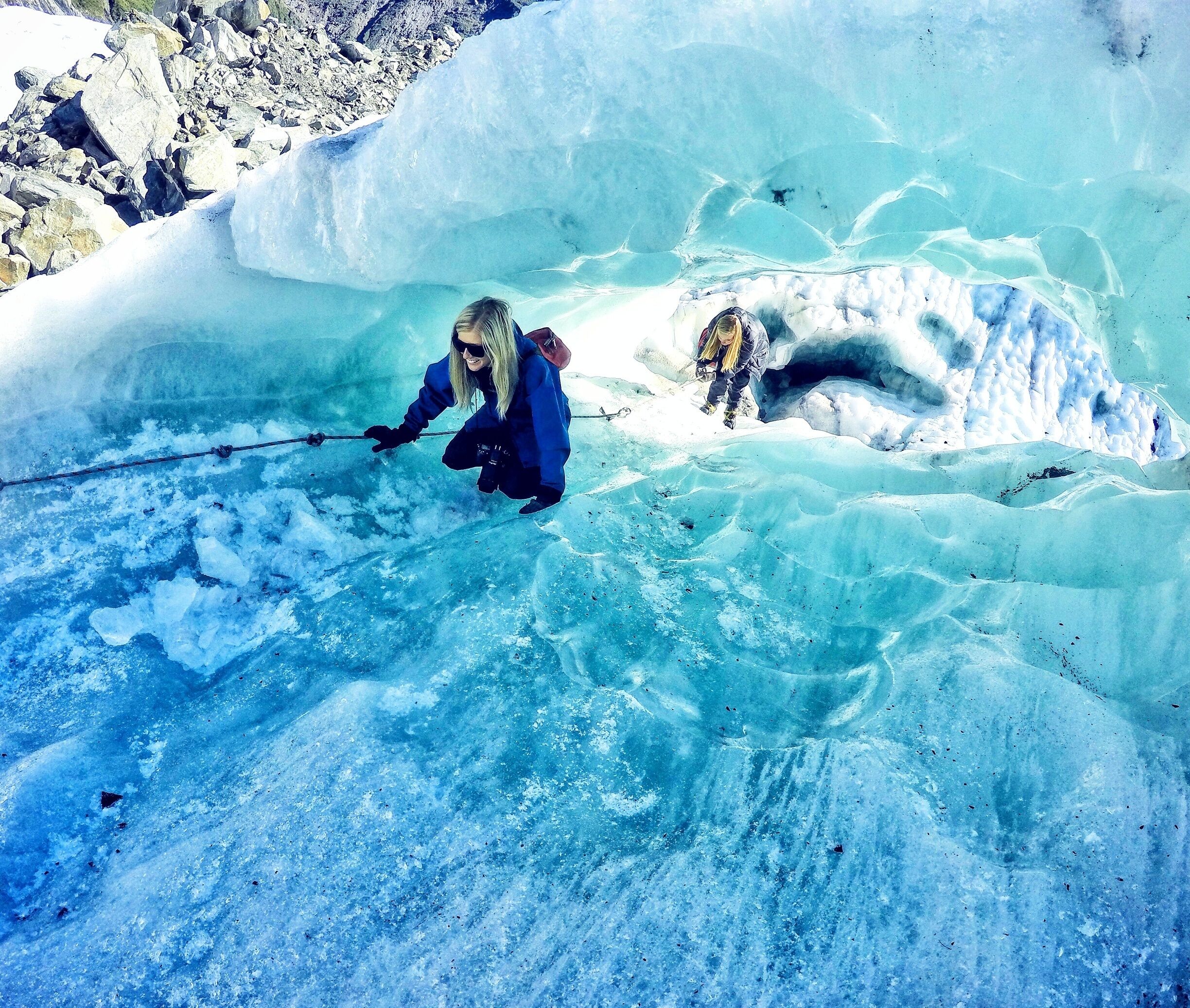 Climbing through some epic ice formations on the Franz Josef Glacier #blue #bucketlist #adventure 