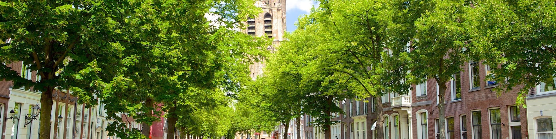 Oude Kerk showing street scenes and a river or creek