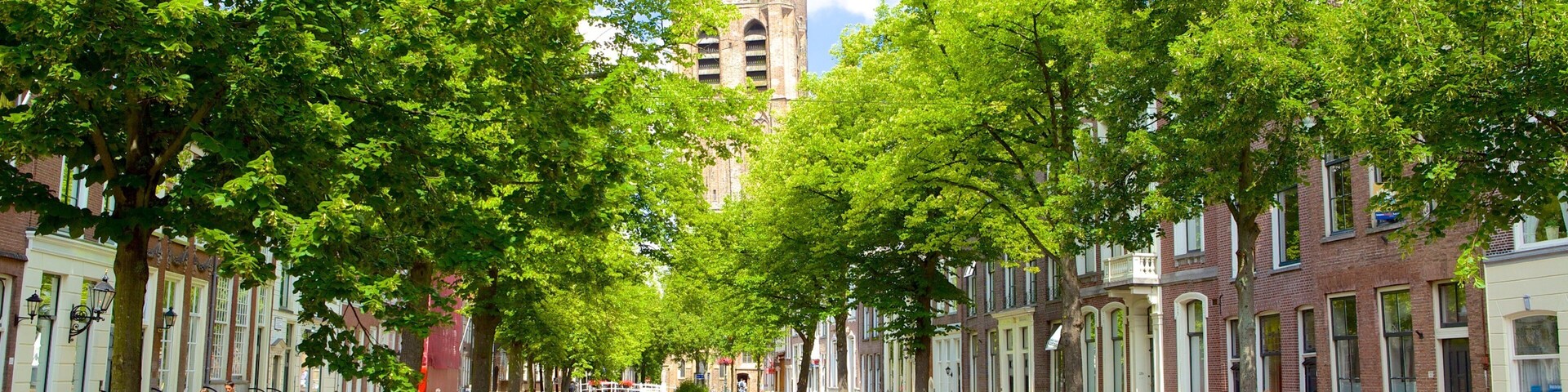 Oude Kerk showing street scenes and a river or creek