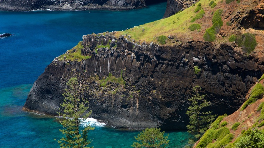 Parco Nazionale di Norfolk Island mostrando costa rocciosa e vista della costa