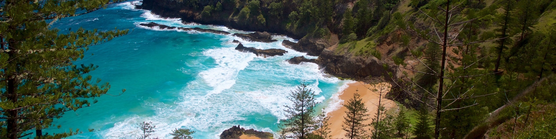Anson Bay Beach showing rugged coastline, general coastal views and a beach