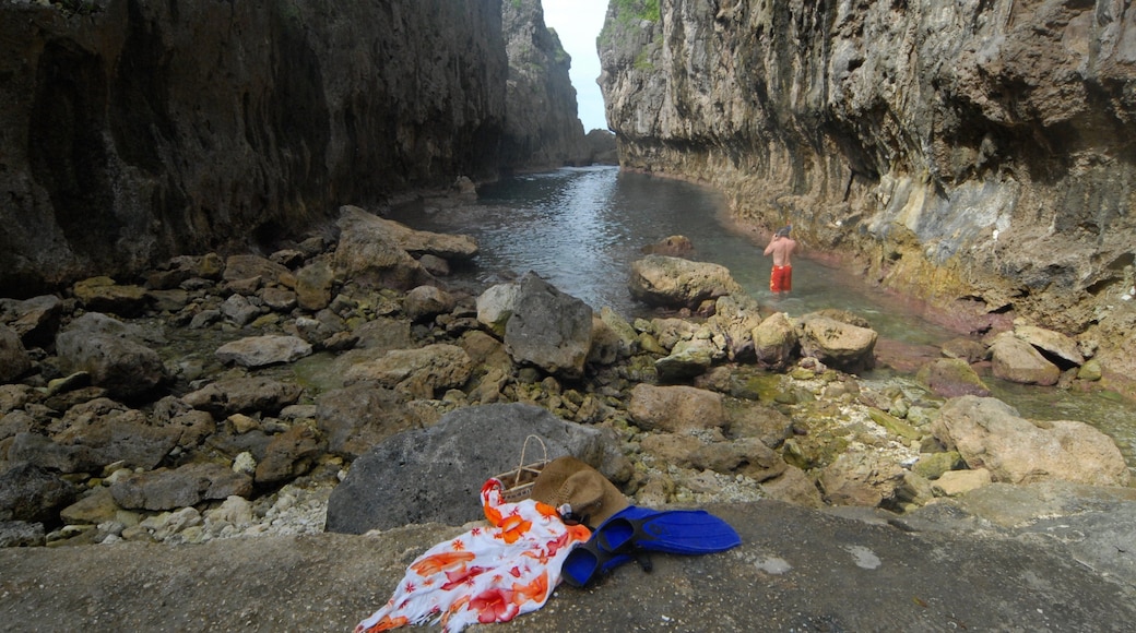 Matapa Chasm featuring rocky coastline and a gorge or canyon