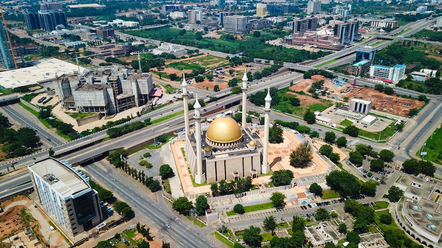 Aerial landscape view of commercial buildings in Abuja Nigeria