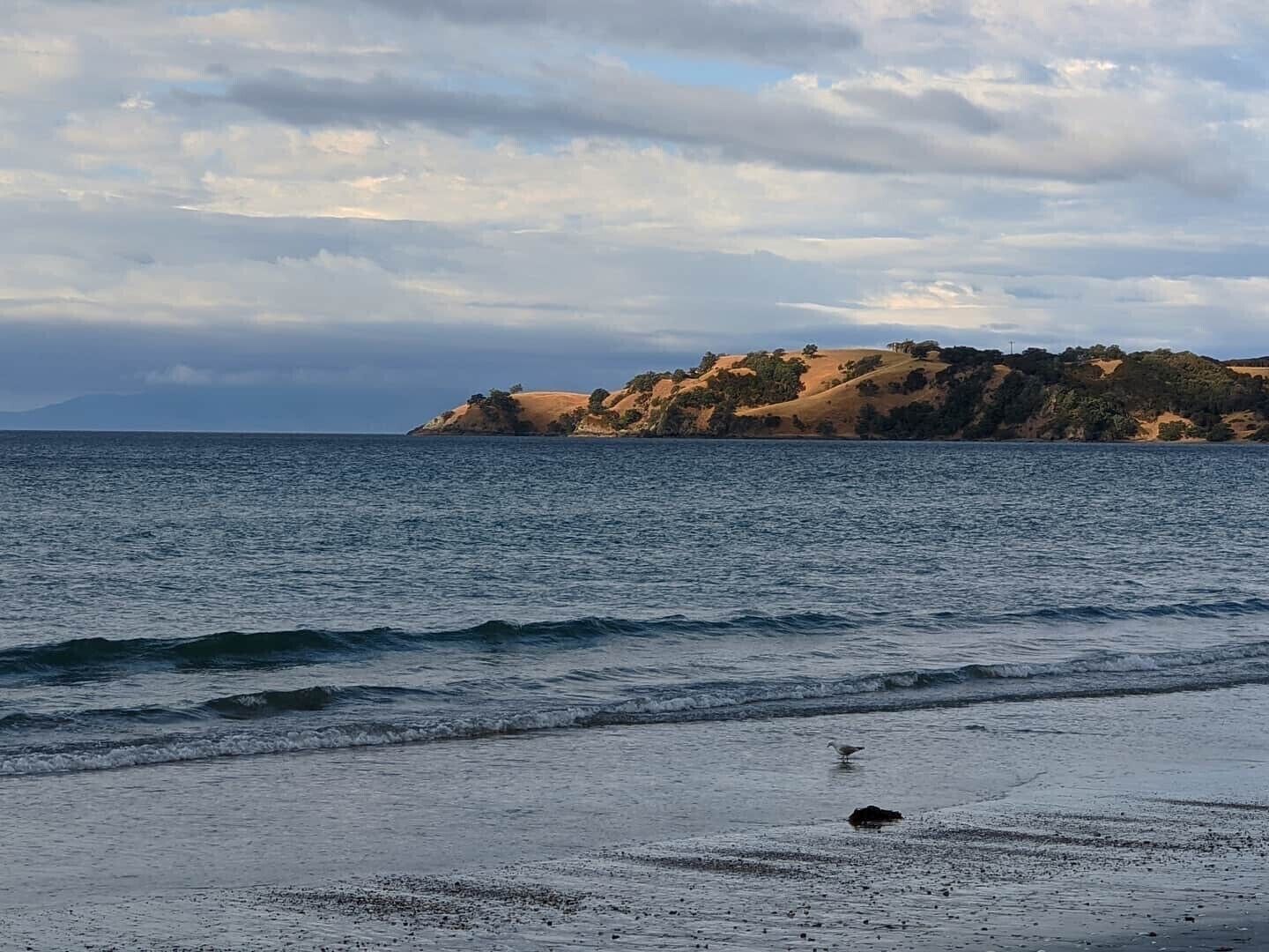 Beautiful, long, sandy beach. Was great for a swim on a hot day.  Quiet beach, in crowded. Lovely light on the hills at the end of the beach.