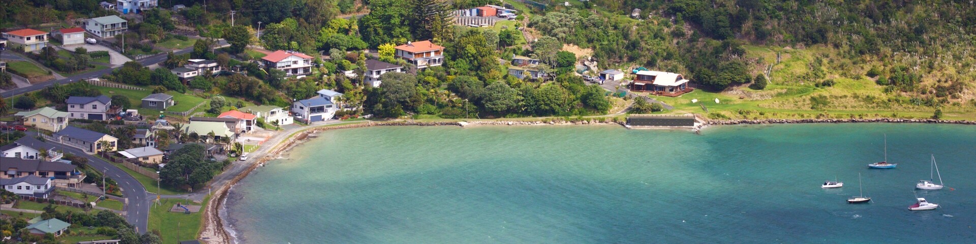 Mount Manaia showing a bay or harbor and a coastal town