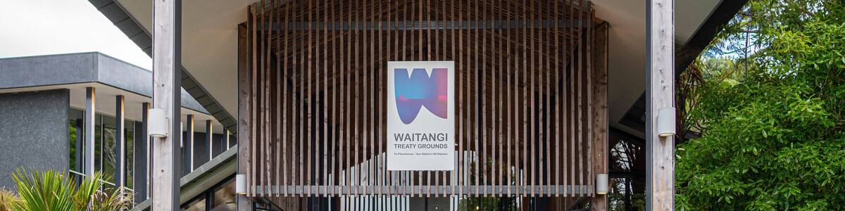 Waitangi Treaty Grounds showing signage