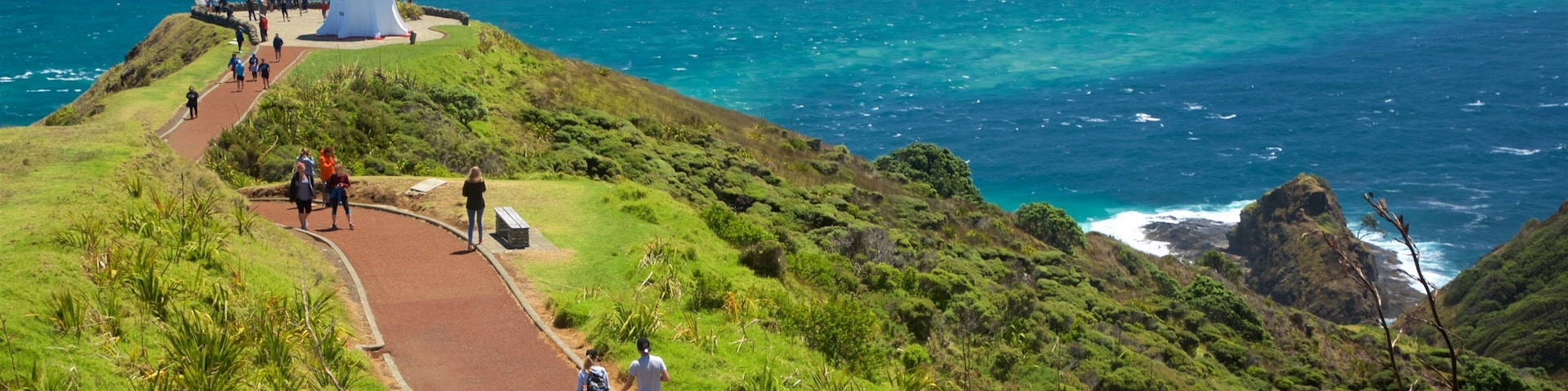 Cape Reinga Lighthouse featuring a lighthouse, views and general coastal views