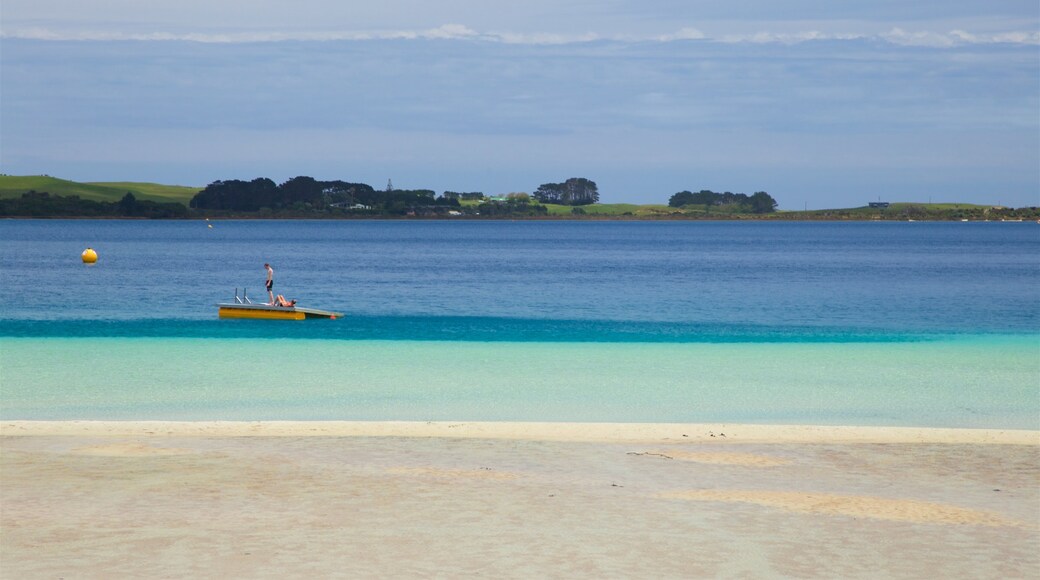 Kai Iwi Lakes showing a sandy beach, boating and a bay or harbor