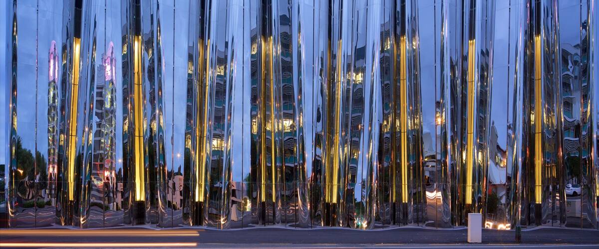 Govett-Brewster Art Gallery featuring night scenes and modern architecture