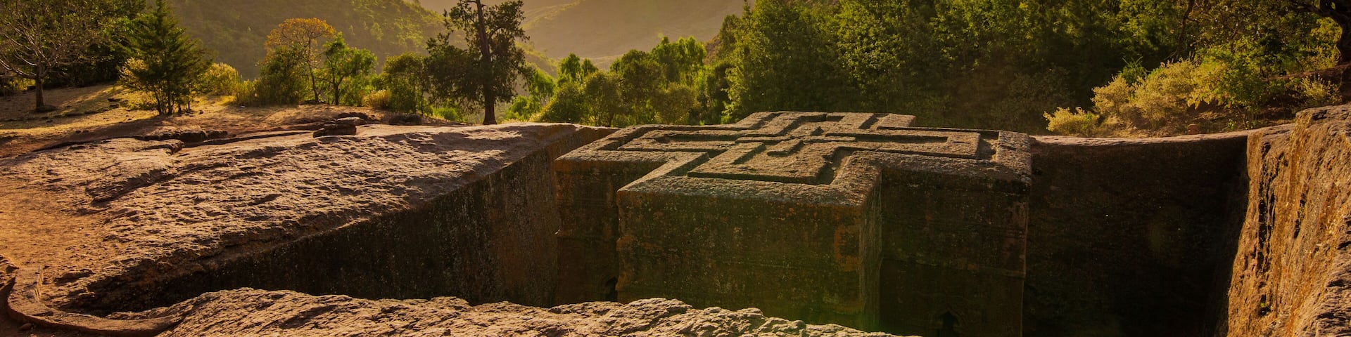 Sunset at the church of St. George (Bete Giyorgis), Lalibela, Ethiopia.