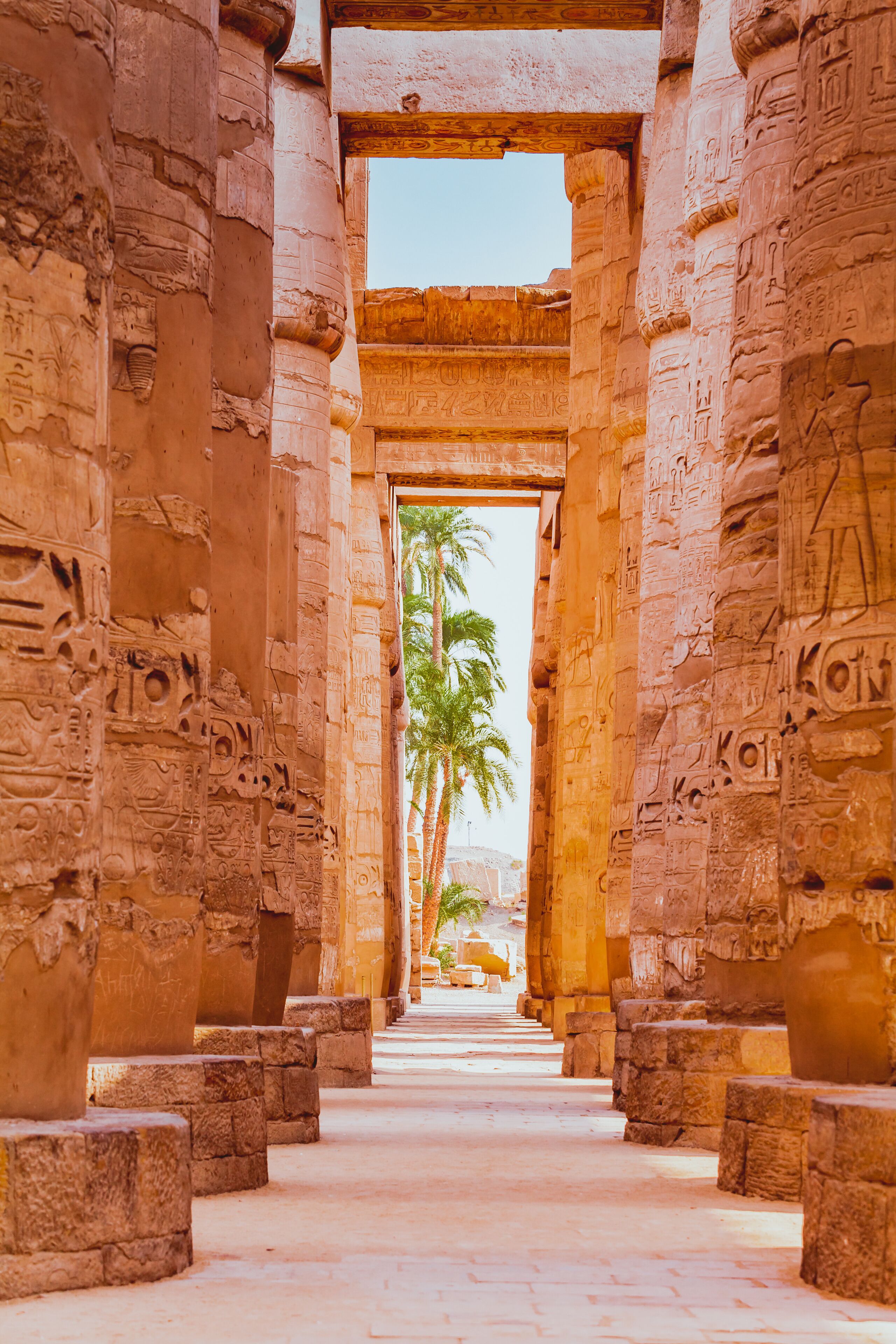 Statues and columns inside the temple of Luxor, Egypt