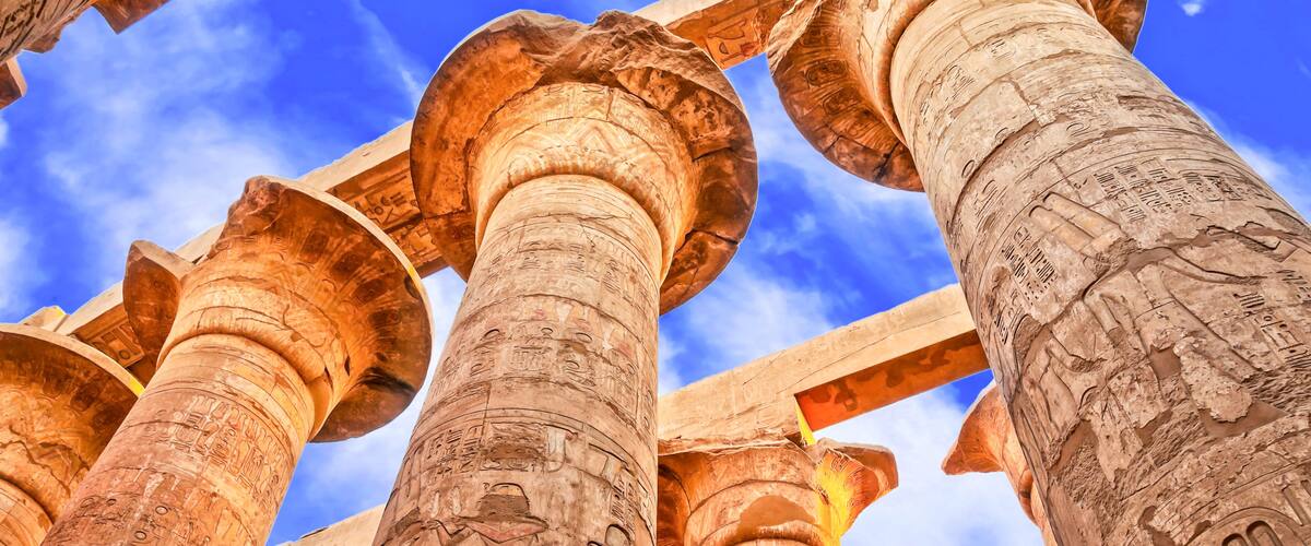 Great Hypostyle Hall and clouds at the Temples of Karnak (ancient Thebes). Luxor, Egypt