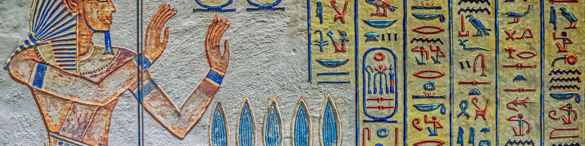 Frescoes inside of the ancient necropolis Valley of the Queens, Luxor, Egypt, Africa