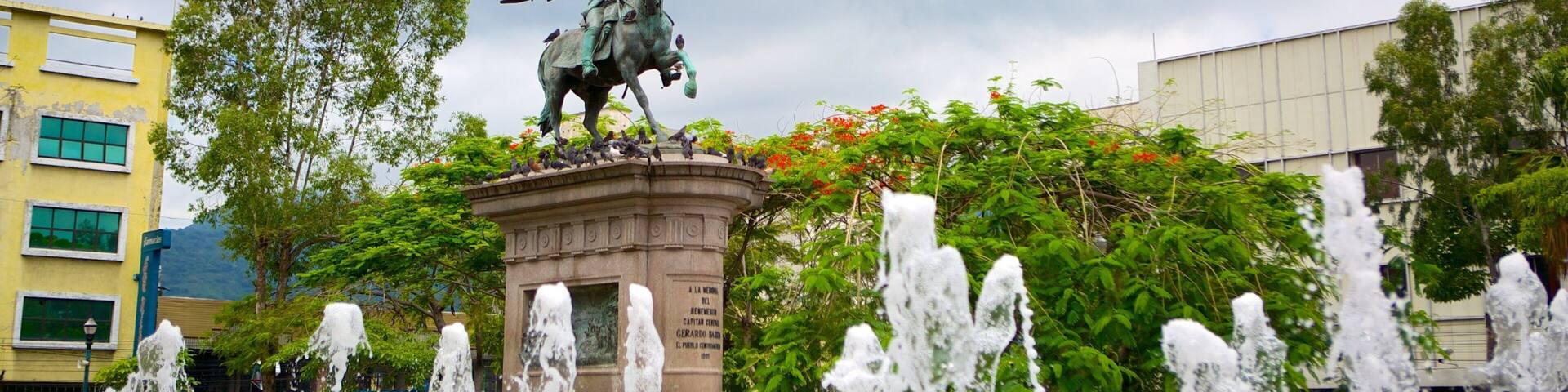 Plaza Geraldo Barrios showing a square or plaza, a statue or sculpture and a fountain
