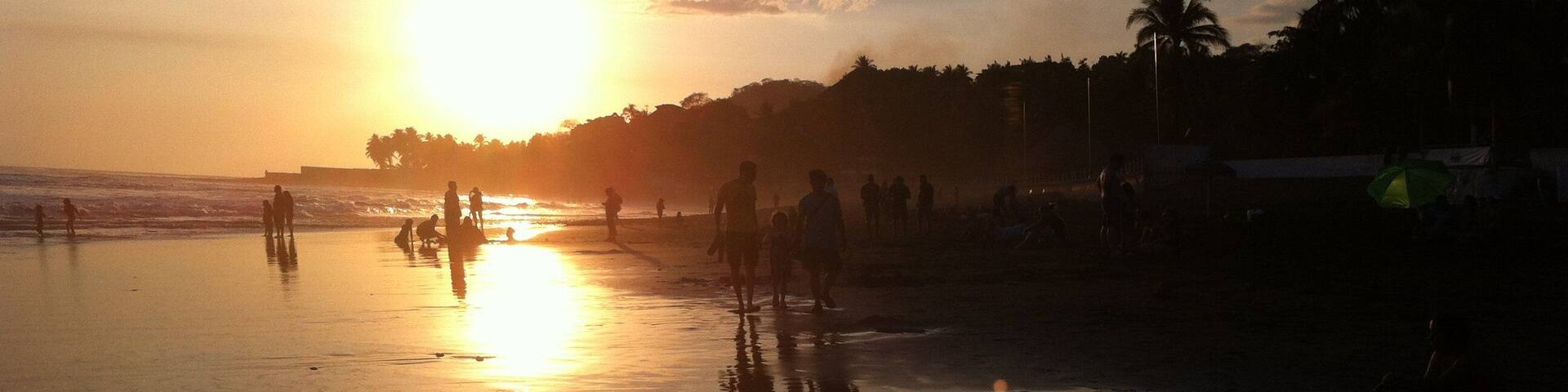 Caption---- sunset in El Salvador near El Sunzal Point Break