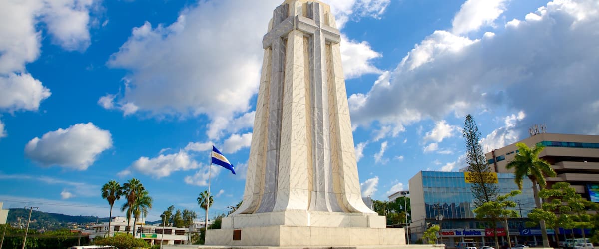 Monumento al Salvador del Mundo featuring modern architecture, a monument and a square or plaza
