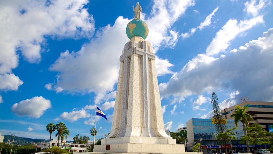 Monumento al Salvador del Mundo featuring modern architecture, a monument and a square or plaza